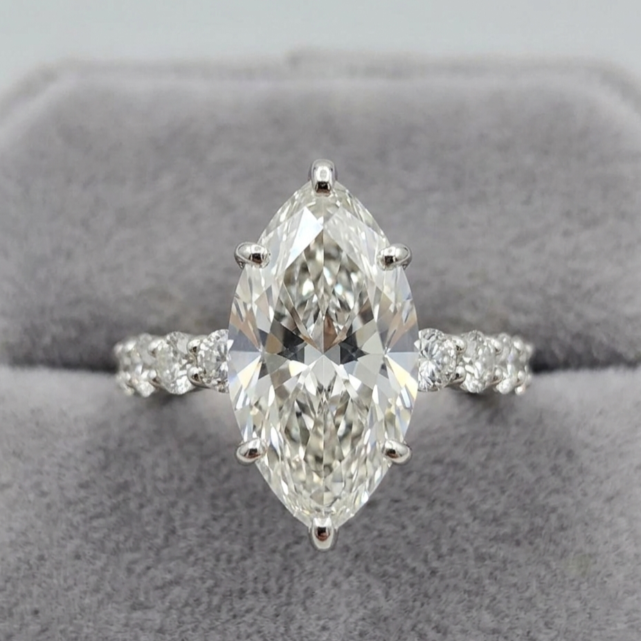 3 Carat Marquise Lab Diamond Engagement Ring | IGI Certified E VS1 | Solitaire | 14K Gold