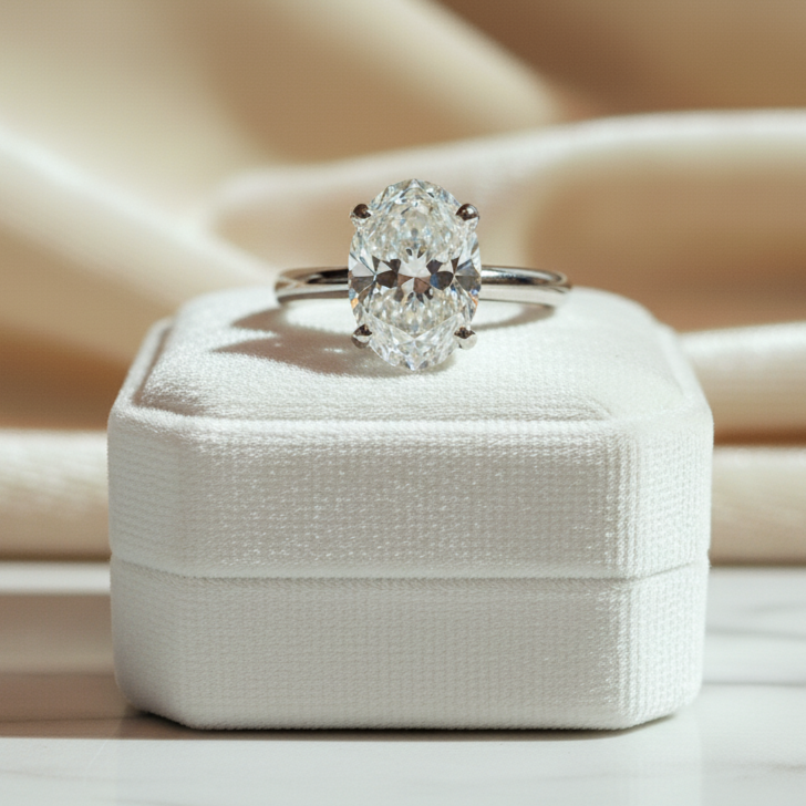 4 carat oval lab-grown diamond solitaire engagement ring in 14K gold by Spark and Bloom Jewelry