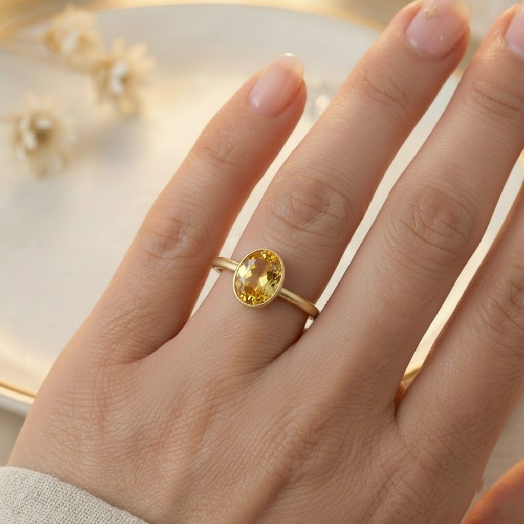 Aura Spirit Citrine Ring | 1.00 Ct Oval Natural Citrine | 14K Gold Bezel | Spark & Bloom