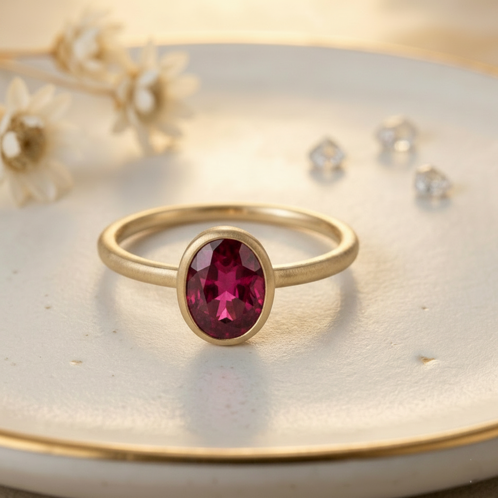 Aura Spirit Ring | Oval Ruby 1.00ct | 14K Gold | Bezel Setting | Spark and Bloom