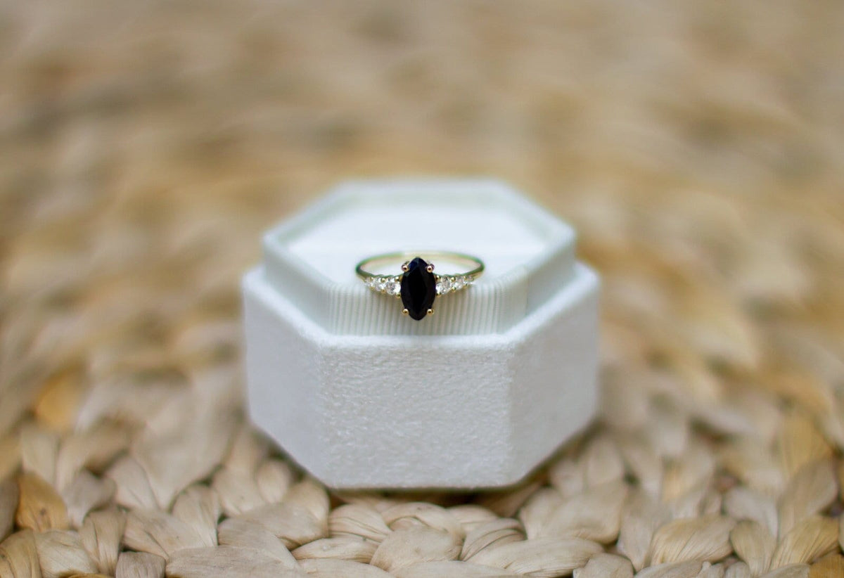 Elegant Natural Black Spinel Gemstone Engagement Ring 14k Gold Ring