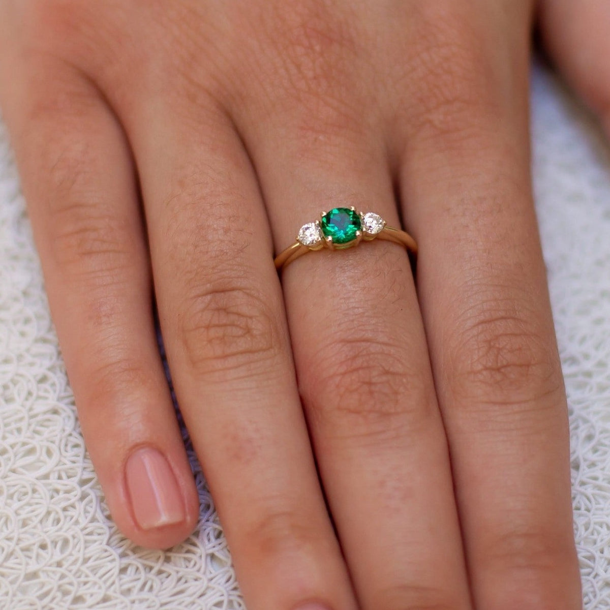 Diamond Ring Gold, Emerald Engagement Ring For Women, Emerald Diamond Wedding Ring, Minimalist Ring Emerald, Valentines Ring Gift For Her