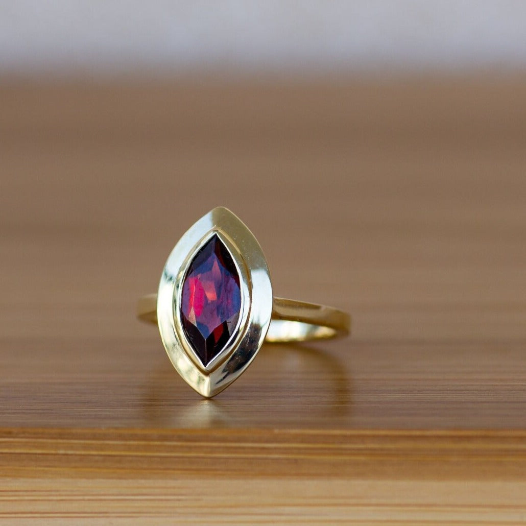 Large Statement Bezel Fashion Ring Natural Rare Garnet Marquise