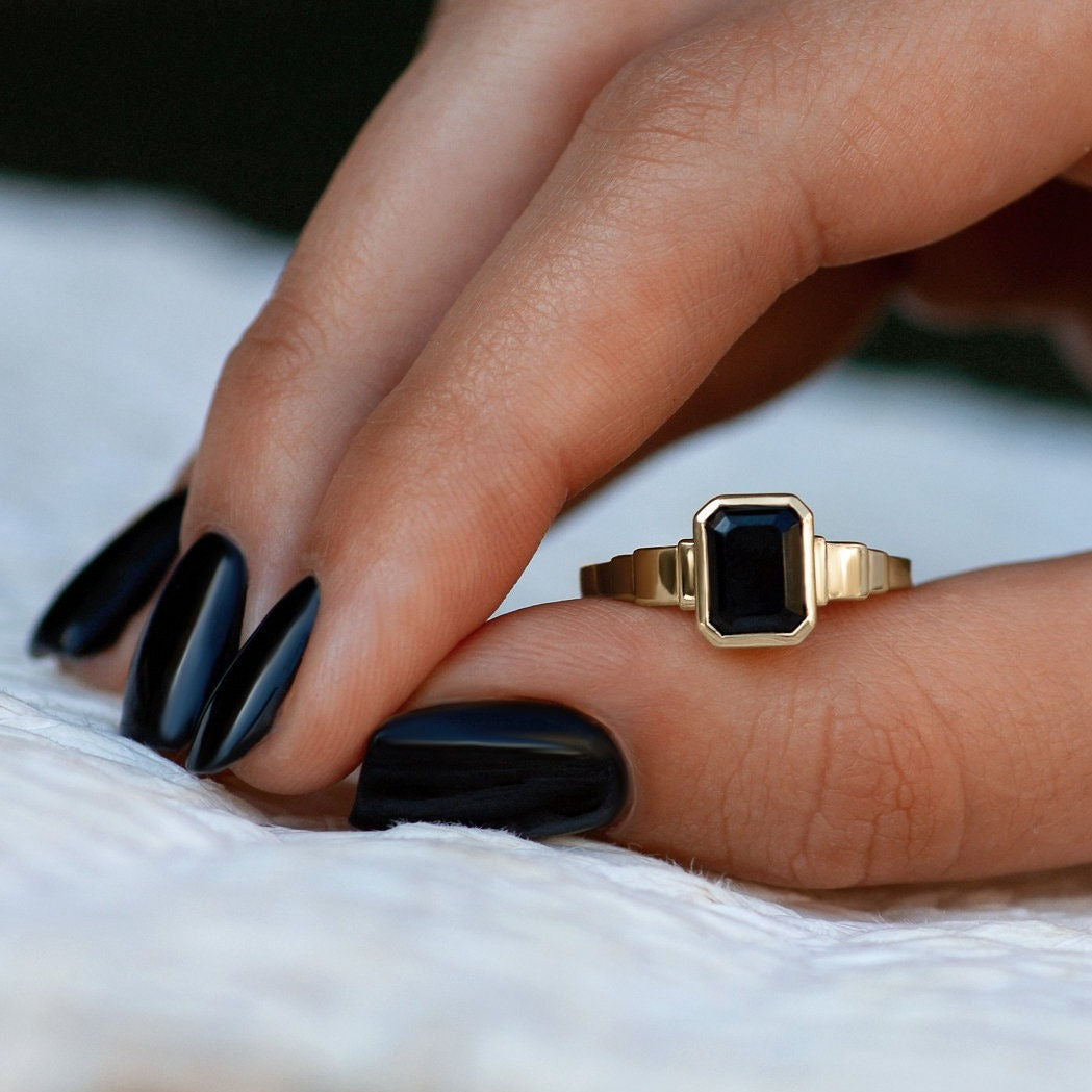 Square Black Diamond Unique Gold Designer Ring