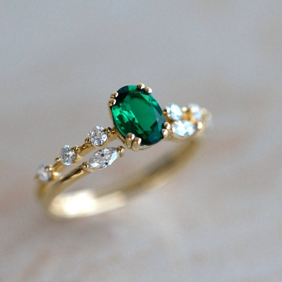 Emerald Oval Engagement Wedding Ring Set for Bridal Future Wife Ring Set