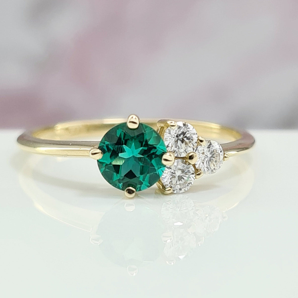 Dainty Emerald Gemstone Diamonds Pre Engagement Promise Ring 14k