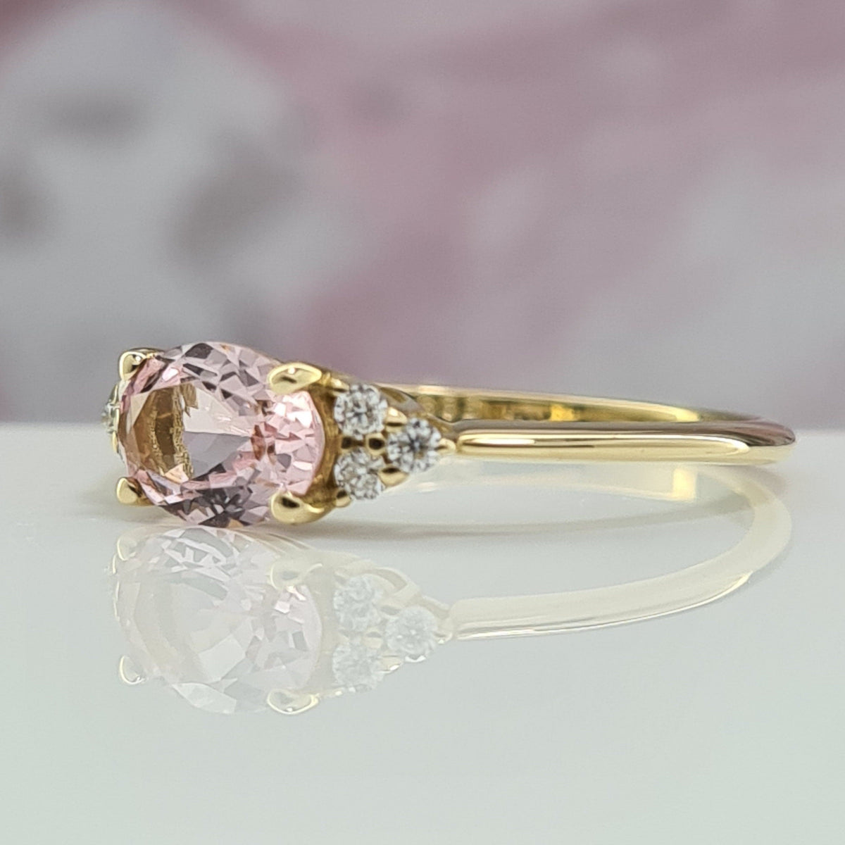 Amazing Handmade Oval Pink Morganite Diamond Small Wedding Ring High Quality 14K Yellow Rose White Gold Anniversary Ring Jewelry Gift Ring