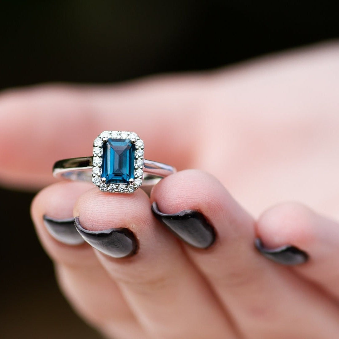 Gemstone Statement Ring, Square Gemstone Ring, Gemstone Statement Ring, Blue Topaz Diamonds Ring