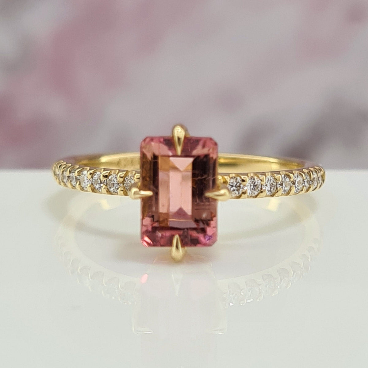 Dainty Pink Tourmaline Baguette Diamonds Anniversary Ring Gift for Christmas