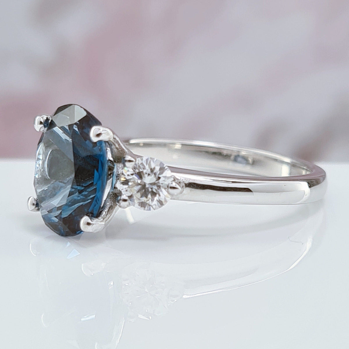 Big 3 Carat London Blue Topaz 3 Stone Anniversary Ring for Women Oval Ring 14K 18K Gold Valentines Ring