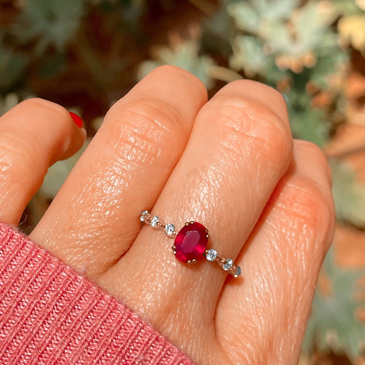 Perfect Ruby Oval Diamonds Engagement Ring for Wife to Be