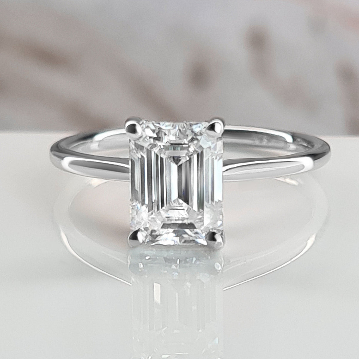 1.5 Carat Dainty Emerald Cut Diamond Engagement Ring 8 x 6 mm VS High End Ring