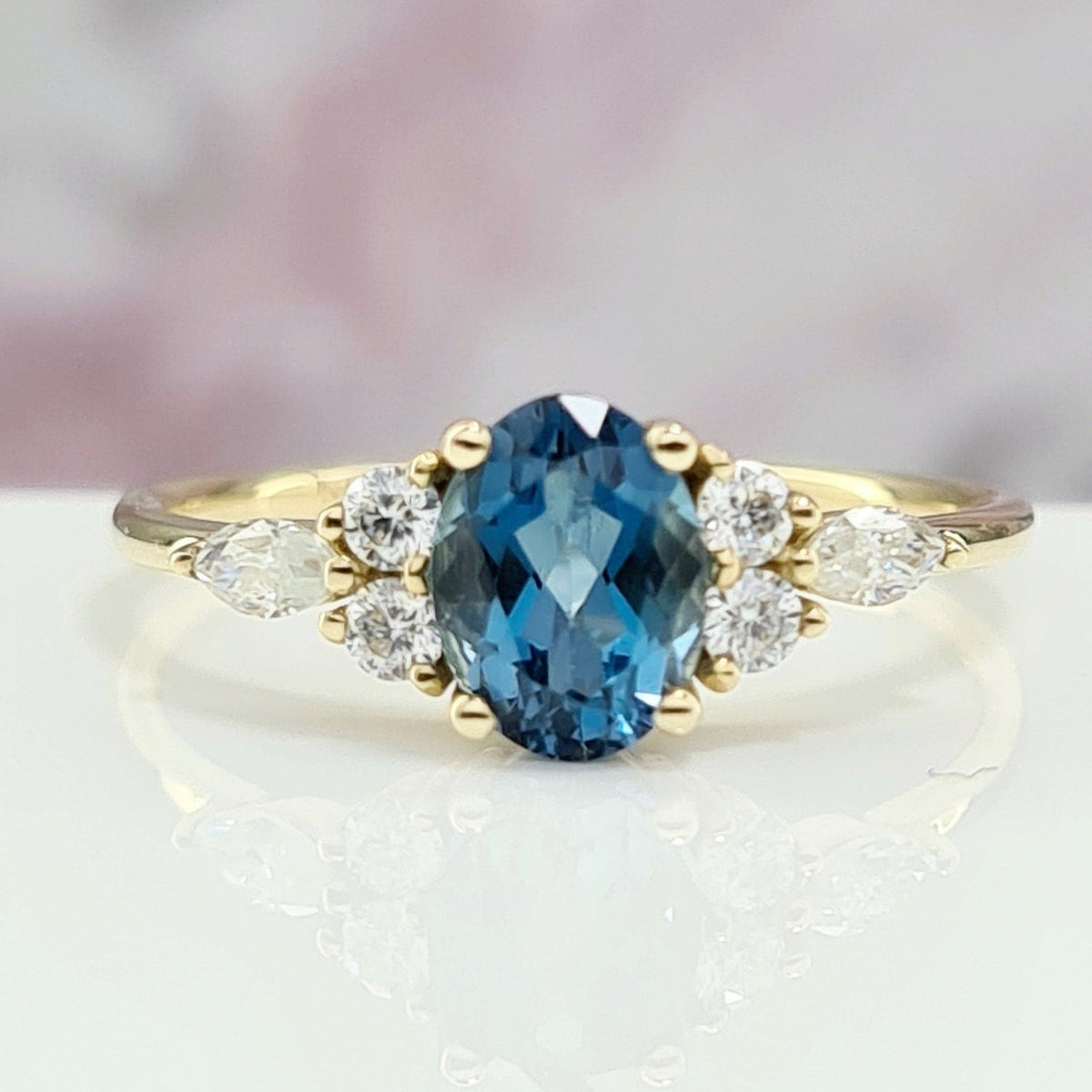 1 Carat Oval Topaz Diamond Engagement, Oval Cut Ring, Blue Gemstone Engagement Rings, Oval Anniversary Ring