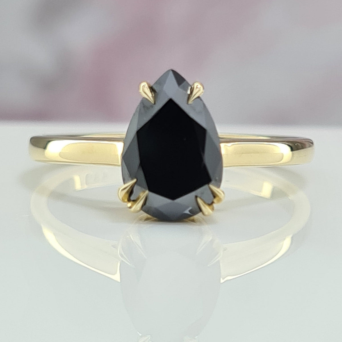 Fantastic 2 Carat Pear Black Diamond Classic Solitaire Promise Ring