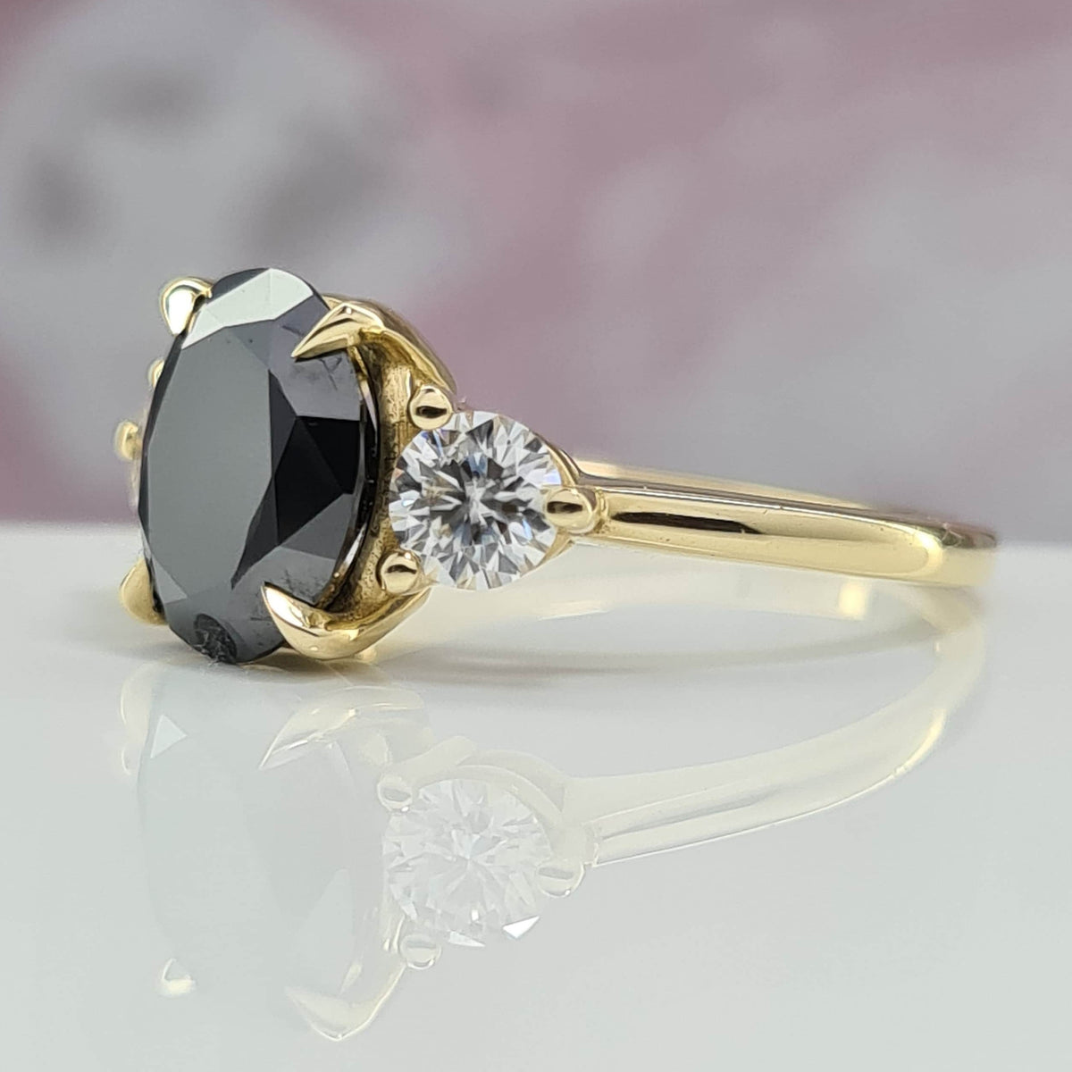 14k Gold Black Diamond Bridal Ring, Side Stone Moissanite Ring, Gorgeous Black Ring Woman, High Quality Ring Diamond, Diamond Gift Ring Her