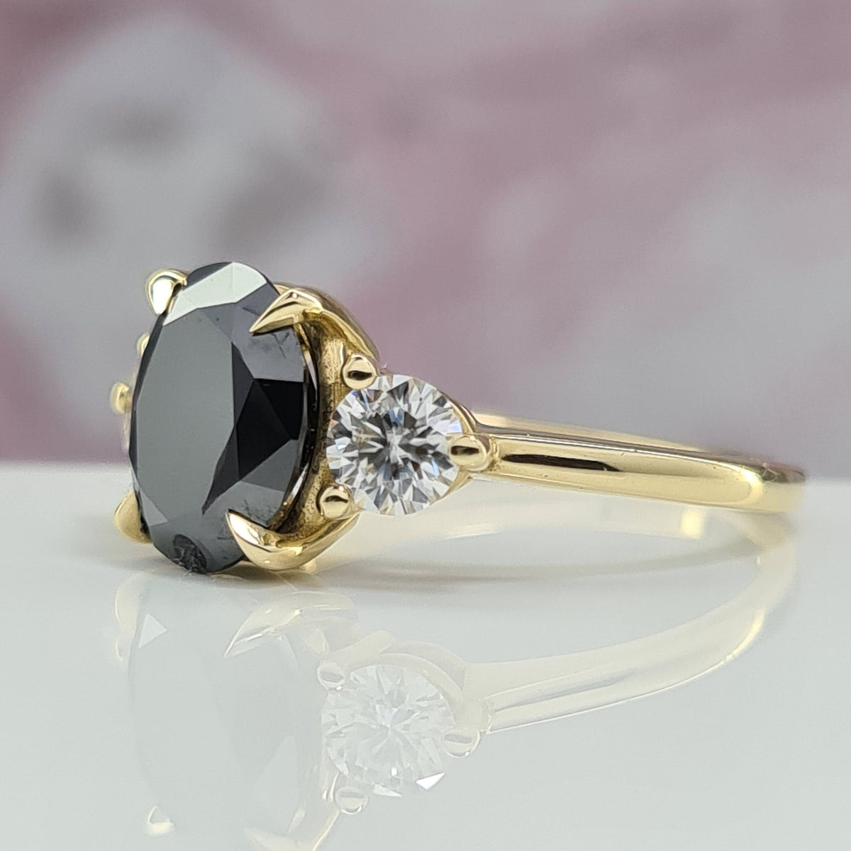 Oval Engagement Ring, Black Moissanite Ring, Black Diamond Ring, Delicate Oval Side Stones Diamond Ring, Stunning Modern Moissanite Ring