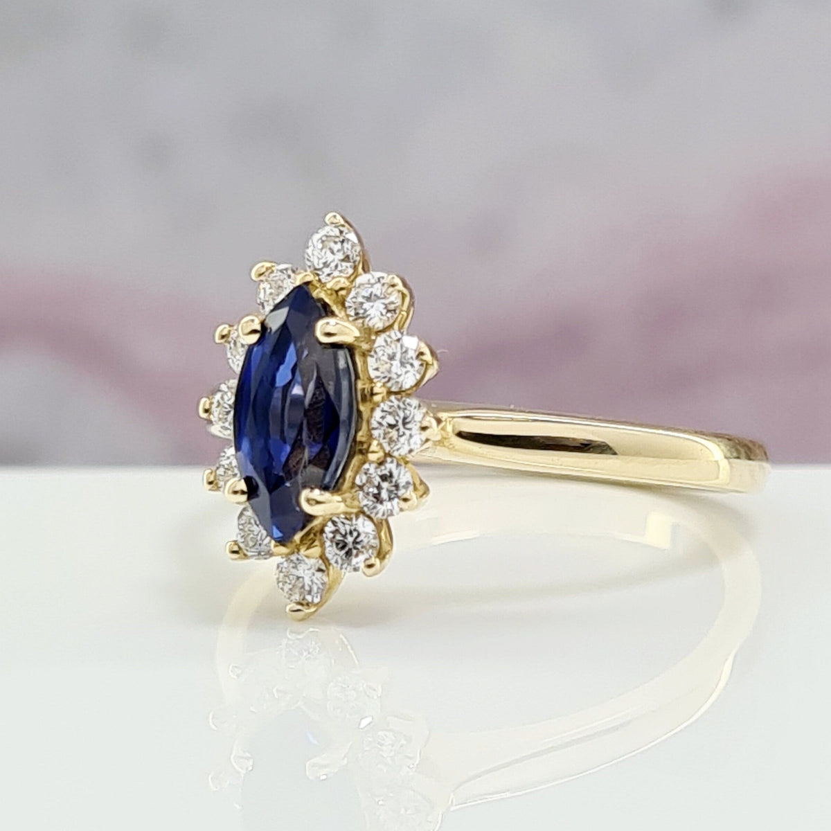 Perfect Real Sapphire Diamonds Marquise Engagement Proposal Ring