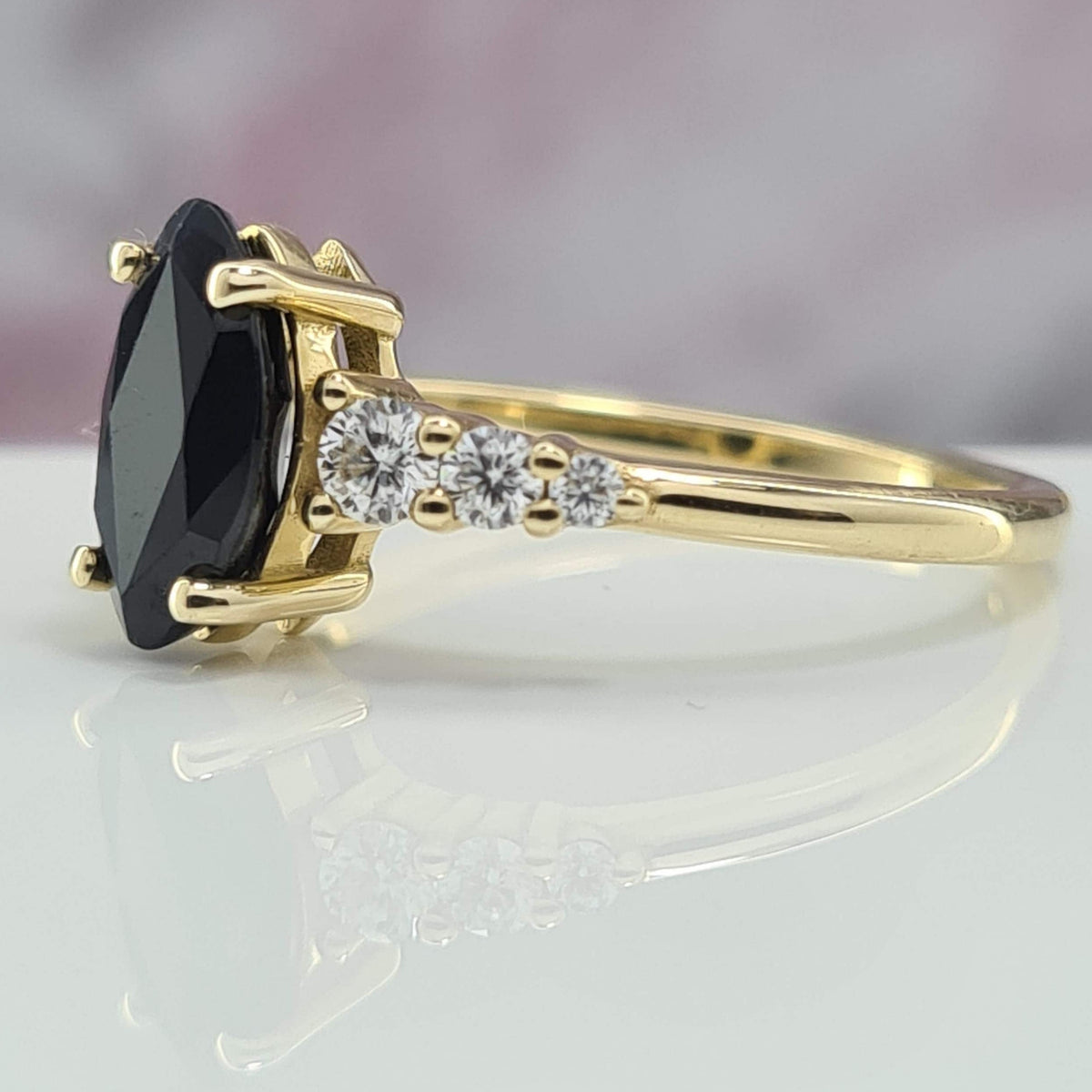 Dark Marquise Gemstone Engagement Ring, 14K Gold, Unique