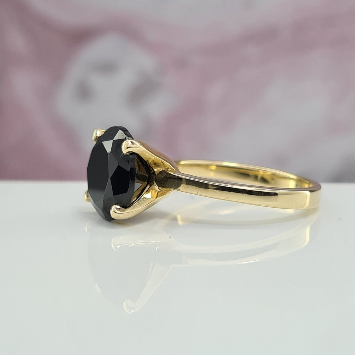 Dainty Solitaire Black Spinel Ring 4.3 Carat Stone Prongs Elegant Ring