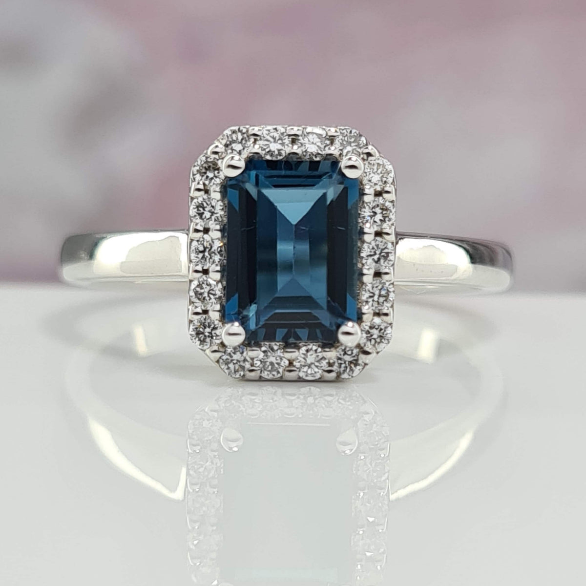 Big Blue Emrald Cut Topaz Birthday Ring Gift Classic Vintage Ring