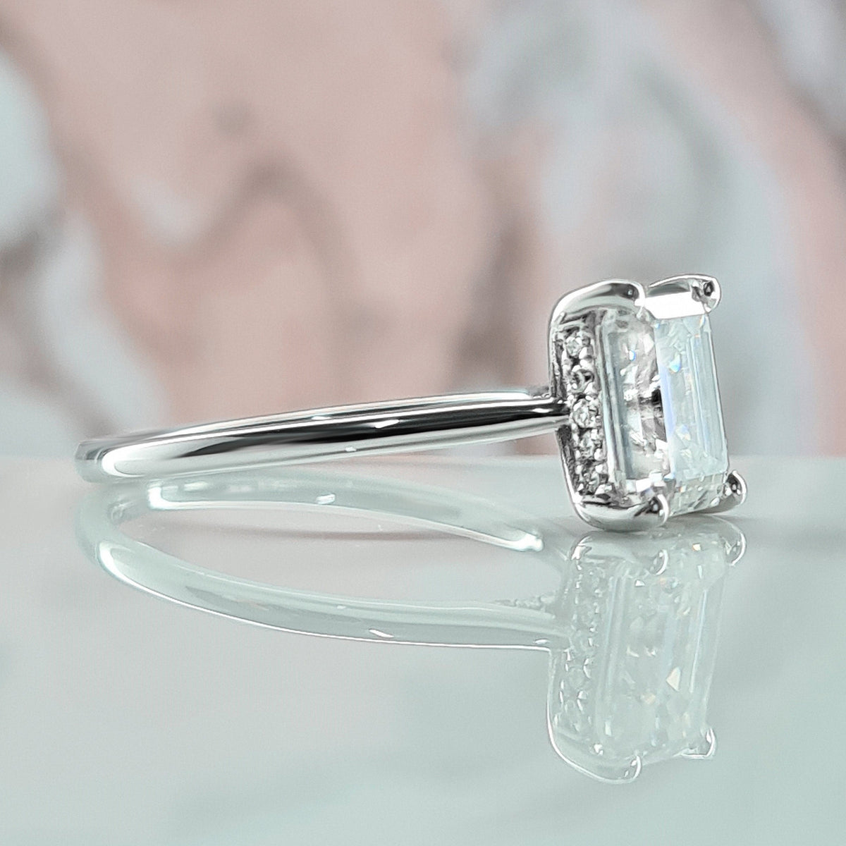 Modern 1.5ct Elongated Emerald Cut Diamond Ring Promise Ring Lab Grown Diamond Ring Avant Garde Style Ring