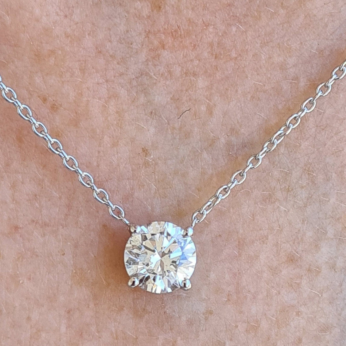 1ct Round Lab Diamond Solitaire Necklace, E VS1, 14K Gold