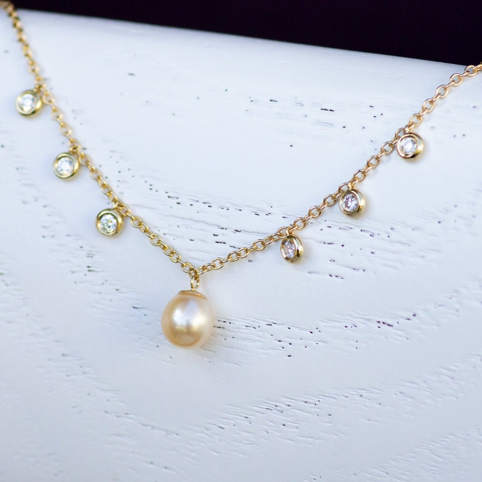 Pearl Gold Diamonds Necklace Gift for Women, Christmas Jewelry Gift