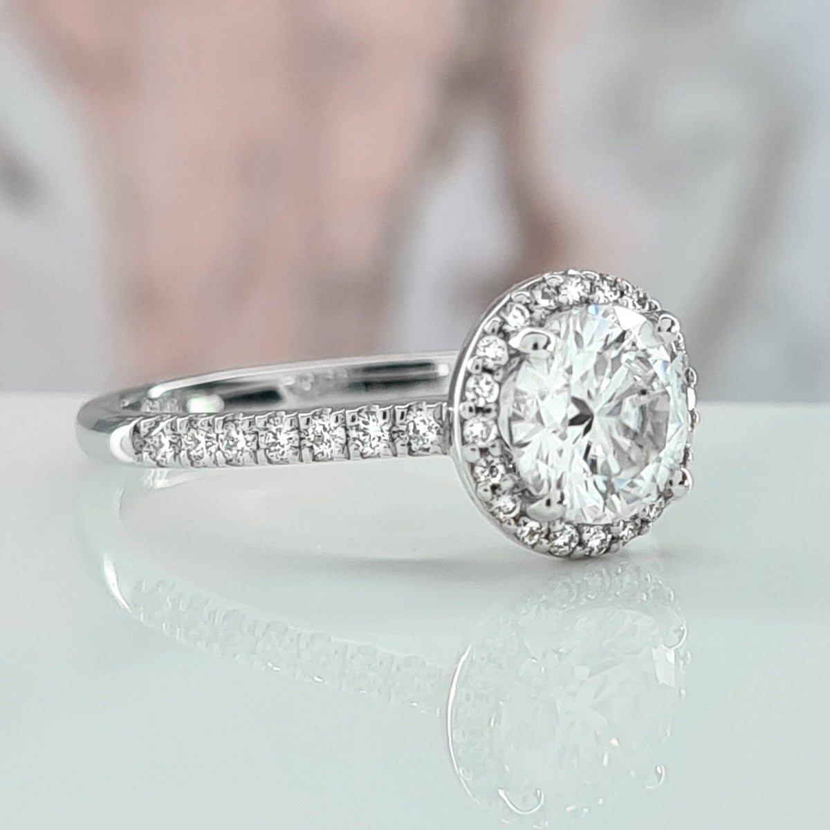 Perfect Sparkle Lab Diamond Halo Engagement Ring VS Top Quality CVD Round Lab Grown Diamond Engagement Ring