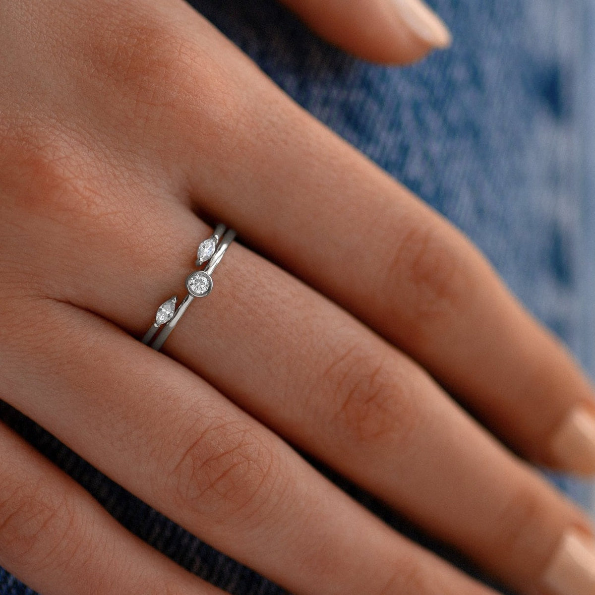 14k Minimalist Stackable Diamond Ring Set for Her