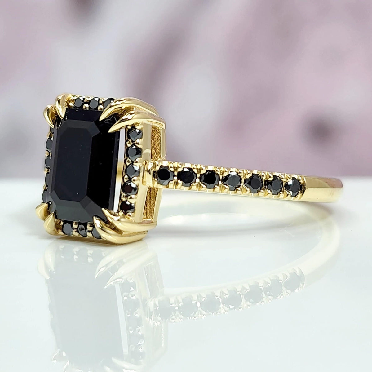 Vintage Black Stone Emerald Cut Ring Jewelry Gift for Mom Unique Design Square Ring