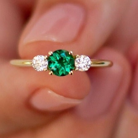 Minimalist Emerald Diamonds Stackable Ring for Women