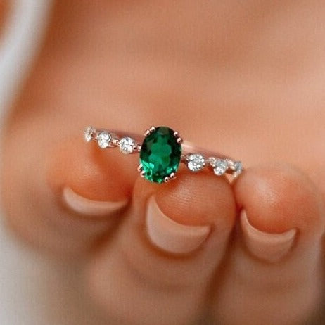 Perfect Rose Gold Anniversary Ring Emerald And Diamonds 14k 18k Gold Oval Shape Green Gem Emerald