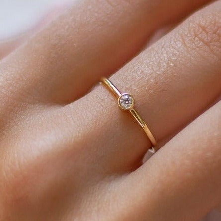 Perfect Dainty Thin Tiny Solitaire Diamond Bezel Ring Gift for Her