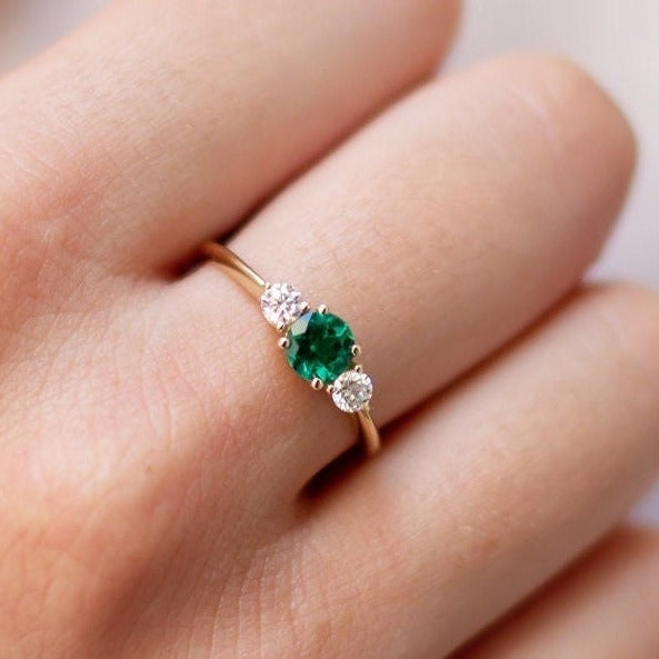 Real Emerald Diamond Ring, Green Gemstone With Real Diamonds 14k Gold Ring, Special Occasion Wearing Ring