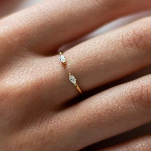 Marquise Diamond Minimalist Thin Ring Gift for Girlfriend