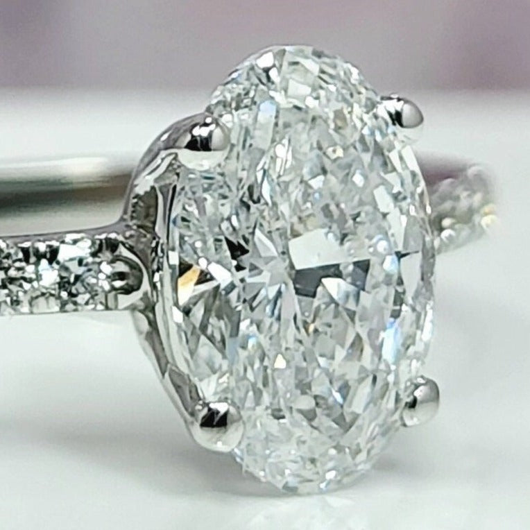 Super Sparkling 1 Carat Lab Grown Diamond Ring Hidden Halo Engagement Ring