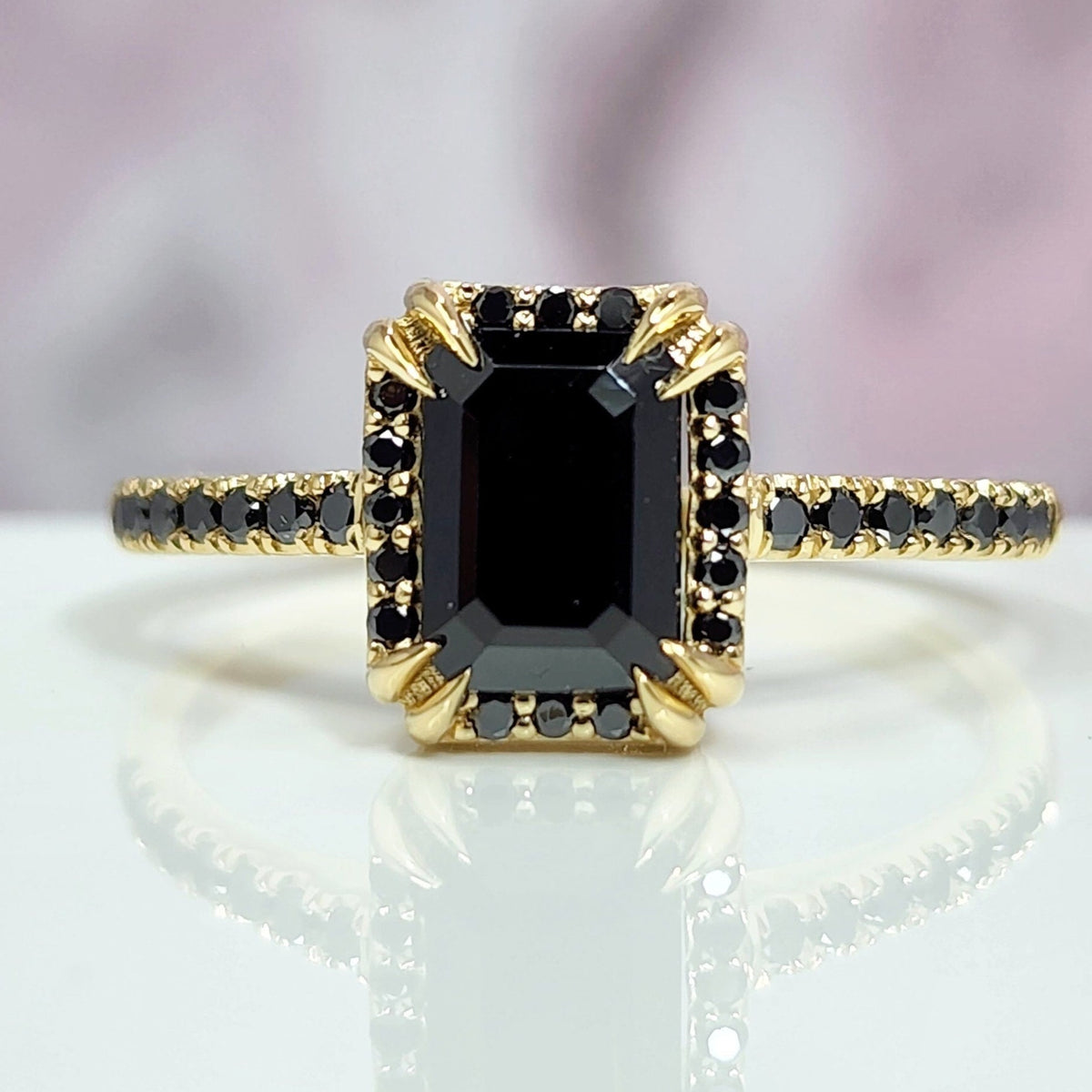 Vintage Black Stone Engagement Ring Emerald Cut Ring Jewelry Gift Unique Design Square Ring