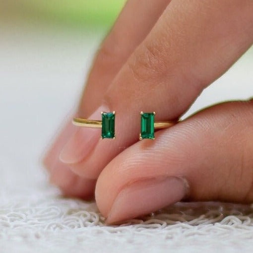 Emerald Baguette Cut Open Ring Gift for Wife Birthday 4 x 2 mm