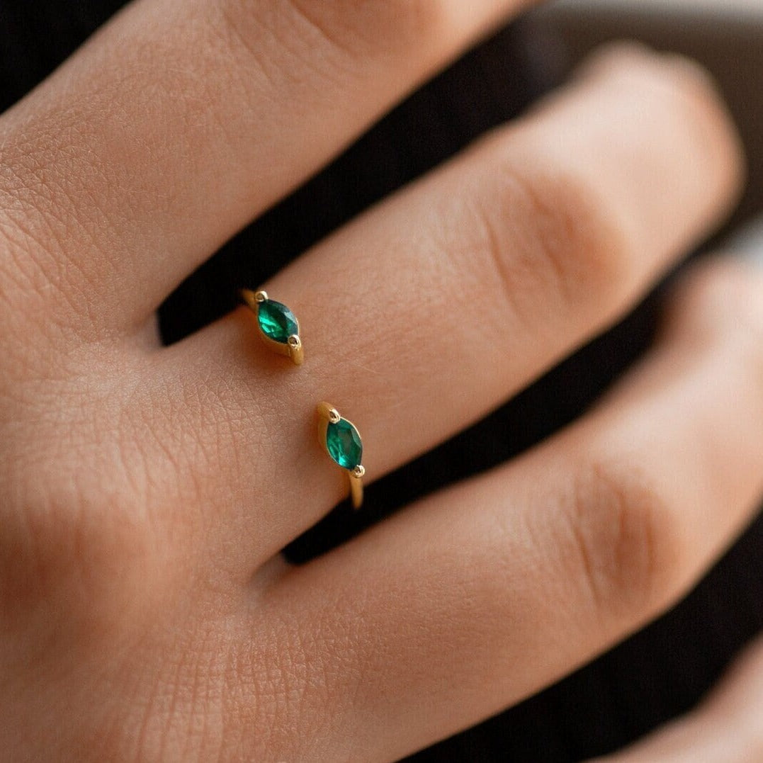 Green Emerald Dainty Marquise Open Ring Minimalist Jewelry Gift