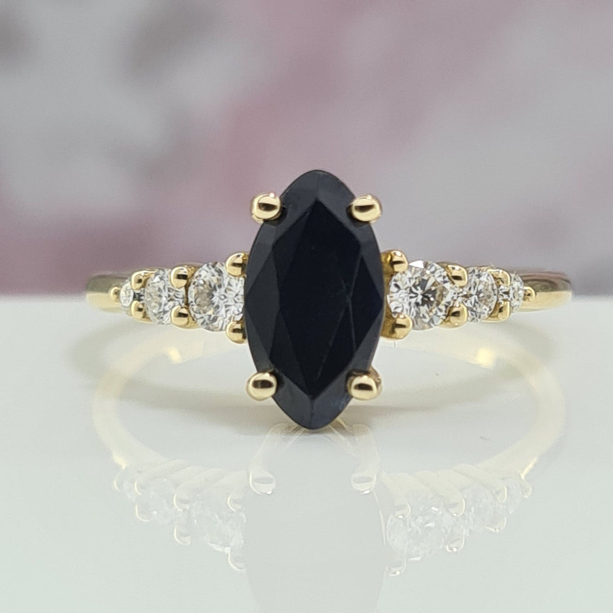 High Standard Black Sapphire 14K Gold Wedding Ring For Special Occasions