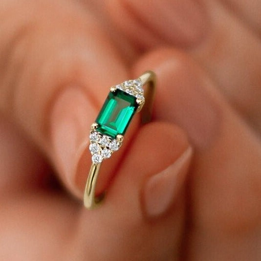 Emerald Diamonds Baguette Stackable Ring, Emerald Engagement Ring