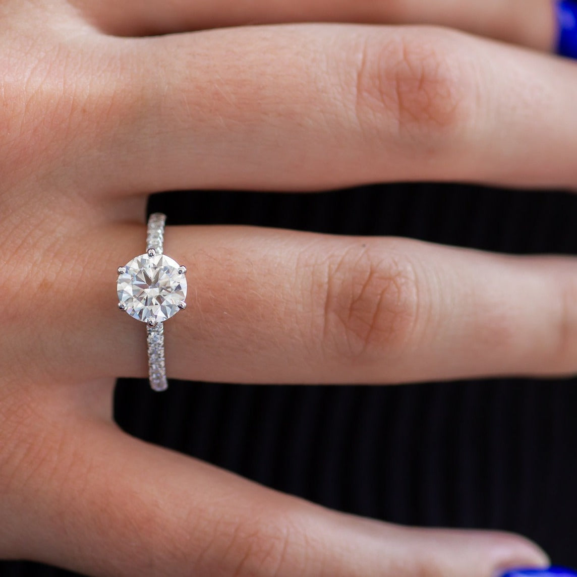 Carat Ring Real Side Diamond Engagement x mm Round Brilliant Cut Color D Ring