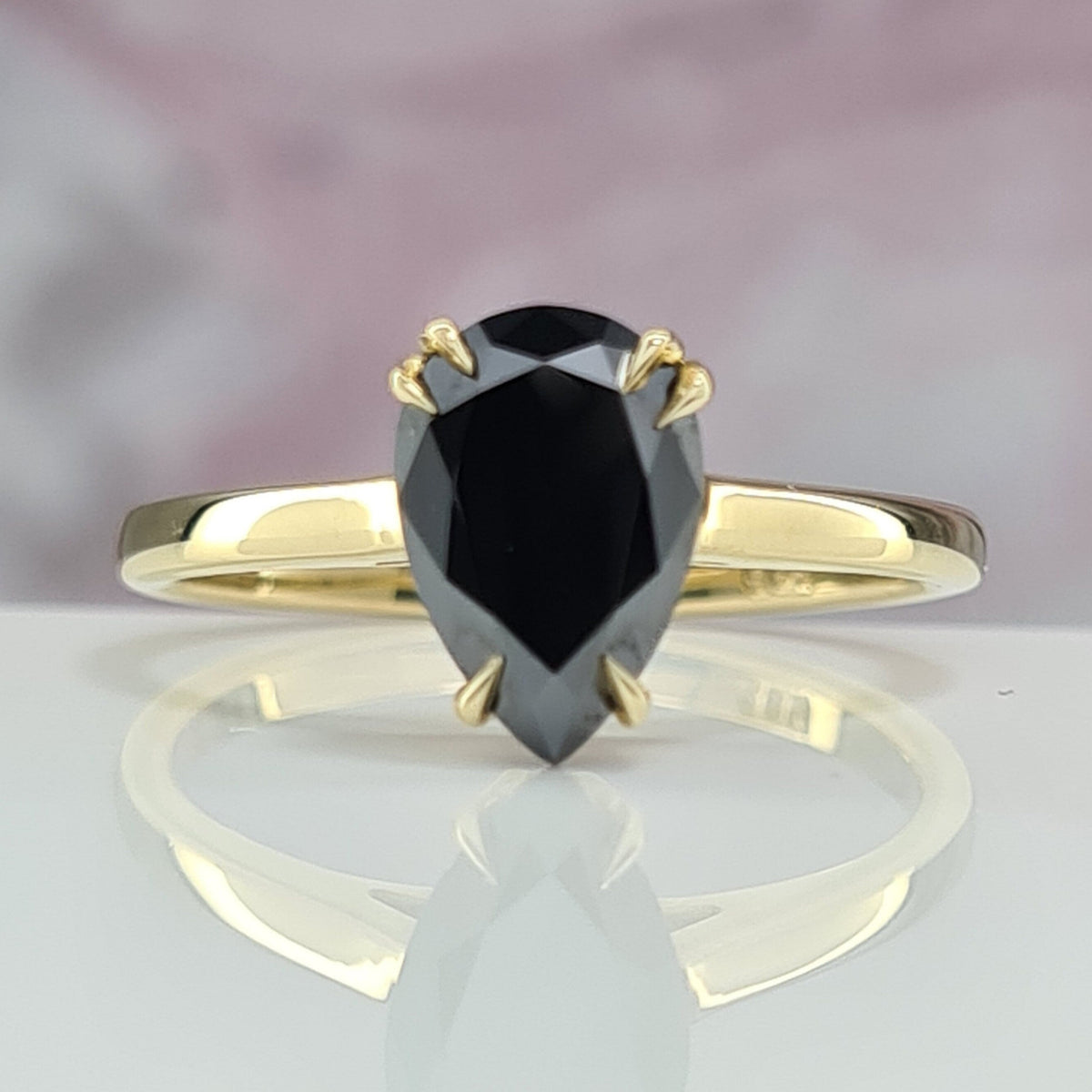 Handmade Anniversary Ring Minimalist Pear Cut Black Gemstone Ring For Woman Christmas Gift Modern Jewelry