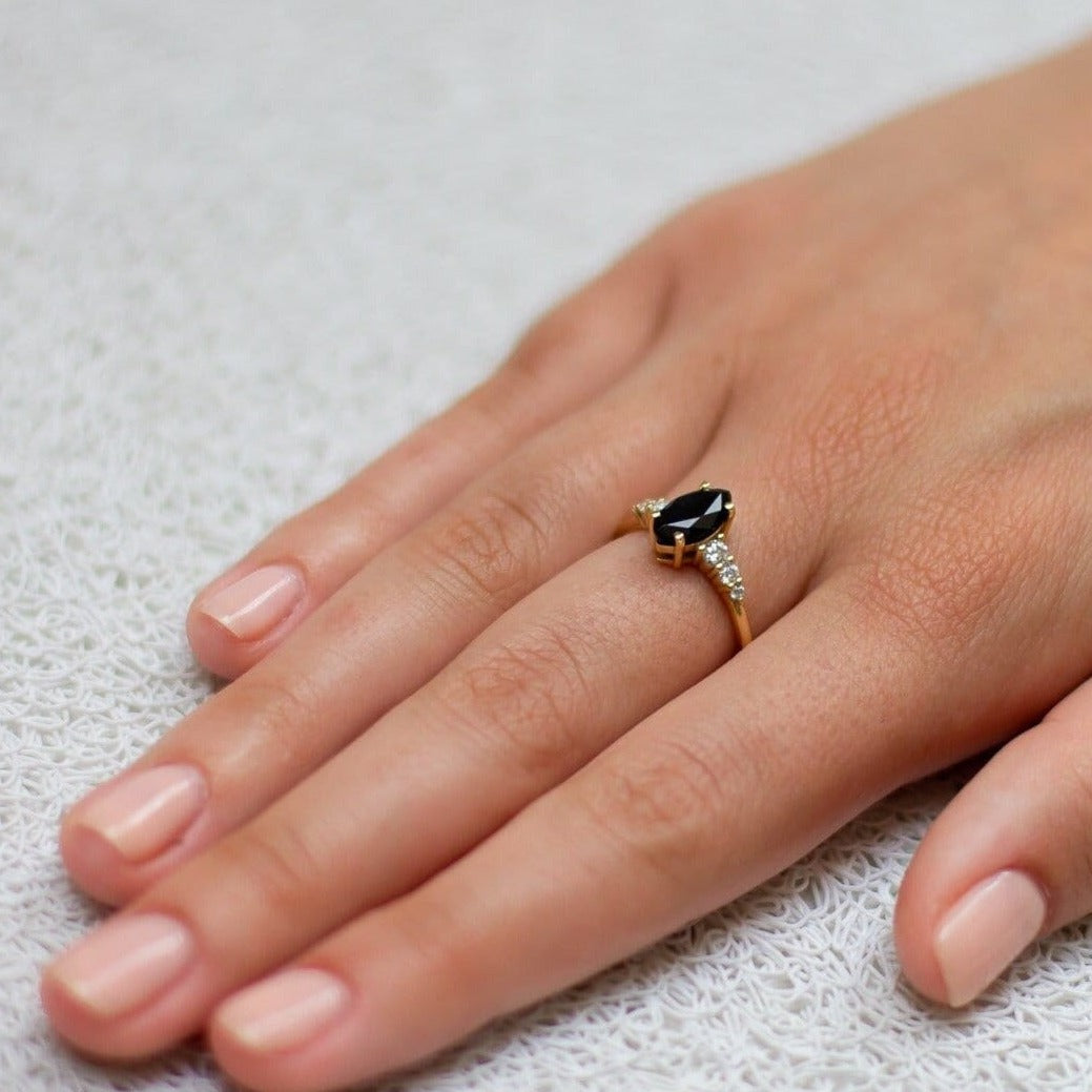 Dainty Black Diamond Engagement Ring Designer Fashion Ring