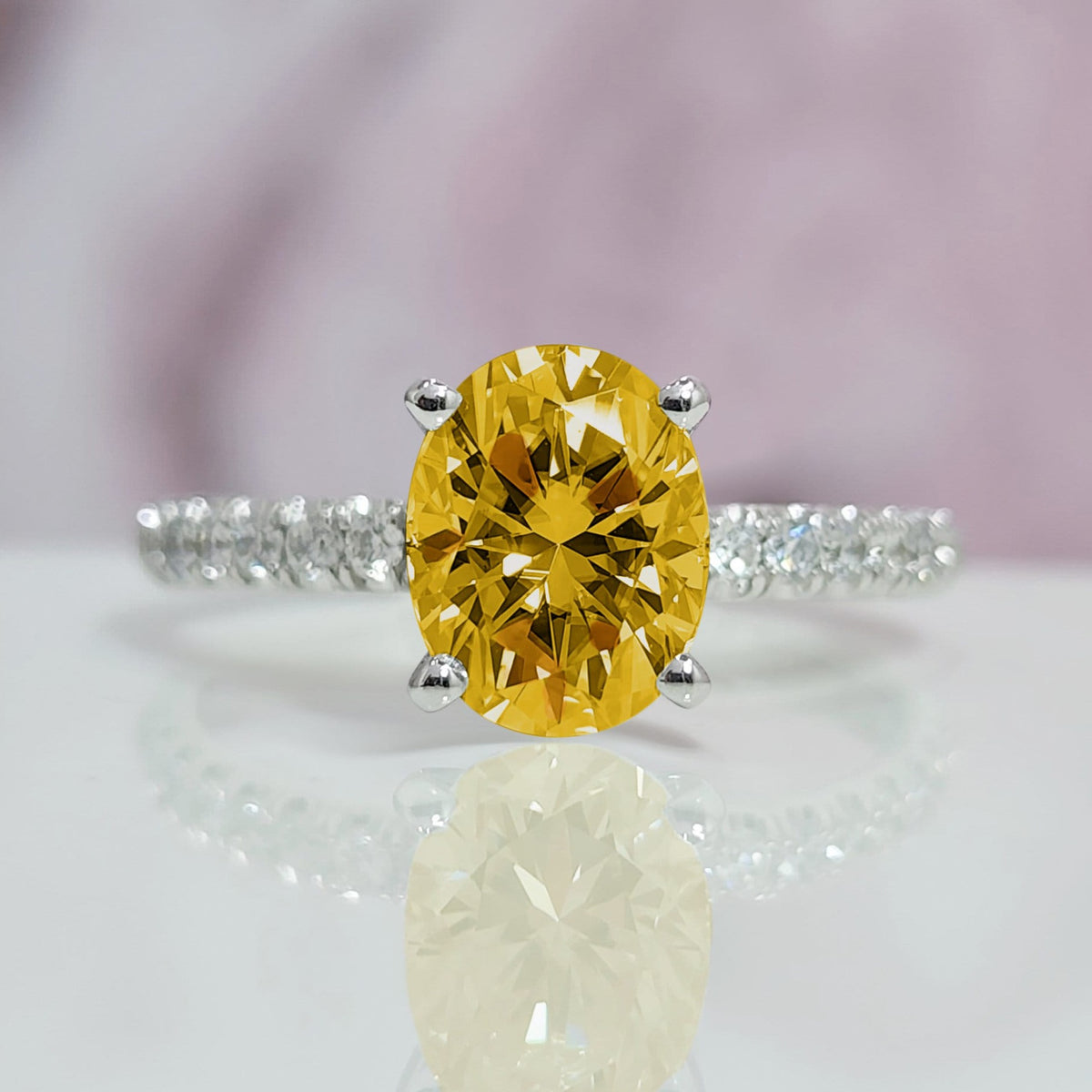 Fine 1 Carat Center Fancy Yellow Diamond Ring for Women, Yellow Fancy Color Certified Lab Diamond