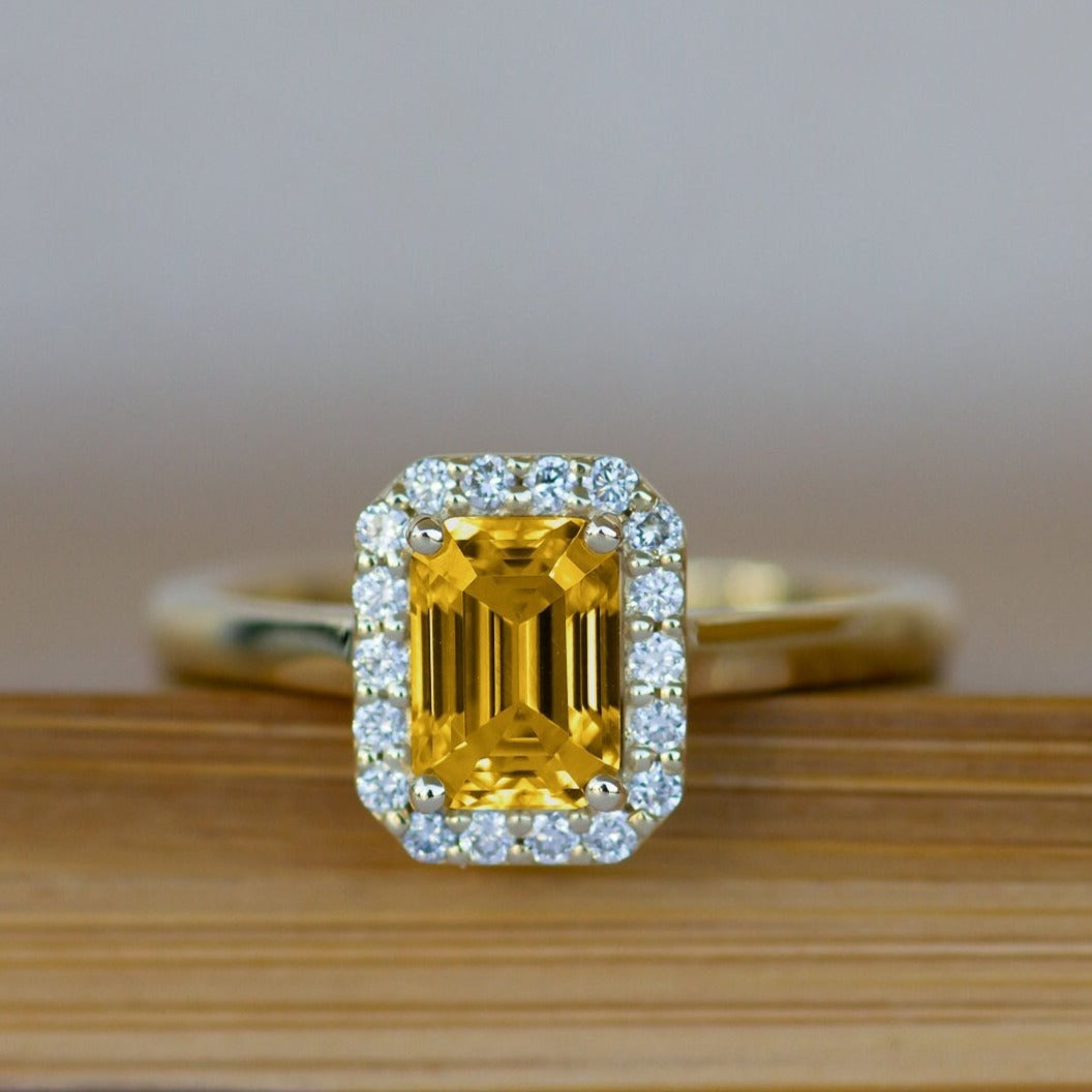 Vintage Yellow Diamond Engagement Ring Square Lab Emerald Cut Certified Fancy Intense Yellow Diamond Anniversary Gift