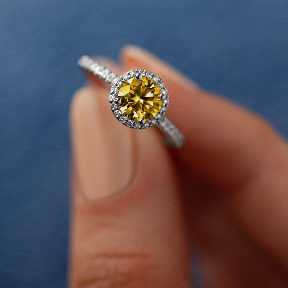 Real Yellow Lab Diamond Special Occasion Proposal Halo Ring