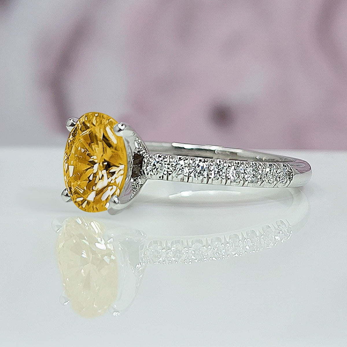 Fine 1 Carat Center Fancy Yellow Diamond Ring for Women, Yellow Fancy Color Certified Lab Diamond