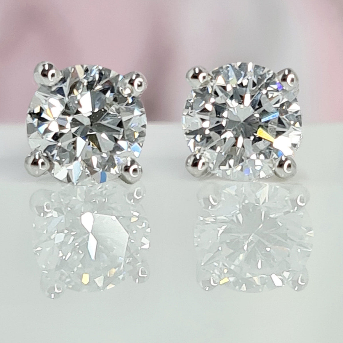 2ct Round Lab Diamond Studs, IGI E VS1, 14K Gold