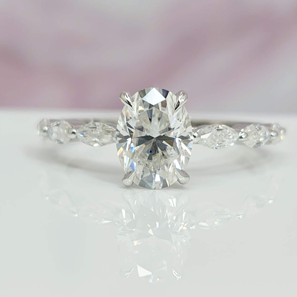 Amazing Sparkle 1.2 Carat Oval Cut and Marquise CVD Diamond Engagement Ring